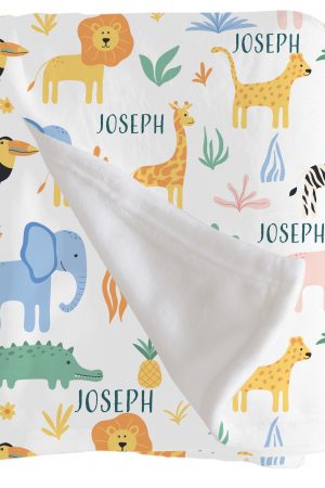 Personalised Name Throw Blanket with Jungle Safari theme for kids 50 by 60 inches