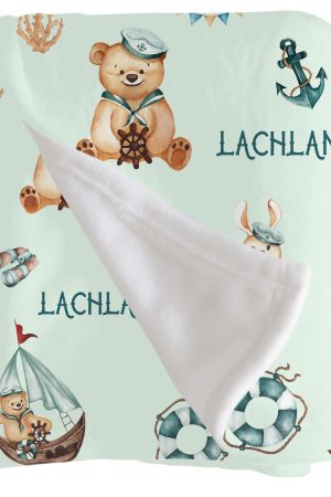 Sailor Bear Personalised Name Throw Blanket